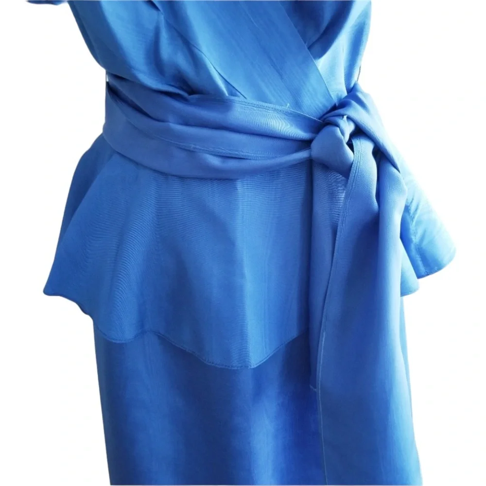 1980s‎ Unlabeled Royal Blue, Poly Peplum Dress